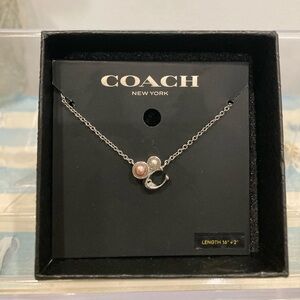 Coach Signature Sculpted C Pendant Silver Necklace with cluster pearls